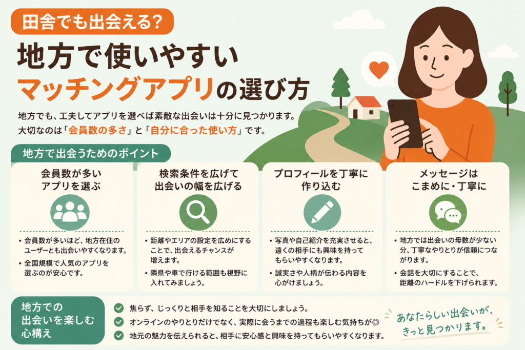 田舎でも出会える？地方で使いやすいマッチングアプリ比較